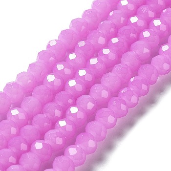 Baking Painted Imitation Jade Glass Bead Strands, Faceted Rondelle, Violet, 8x6mm, Hole: 1mm, about 65~68pcs/strand, 15.75''(40~41cm)