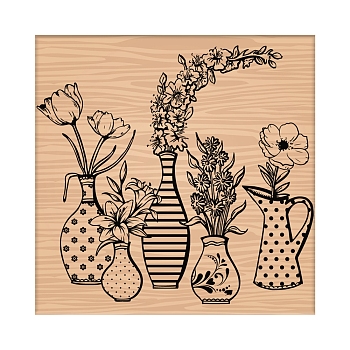 CRASPIRE 1Pc Beechwood Stamps & 1Pc Resin Stamp Sheet, Square, Scrapbook Accessories, Flower Pattern, 7.6x7.58x2.5cm, 1pc/style