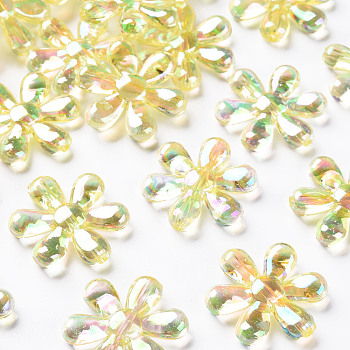 Transparent Acrylic Beads, AB Color, Flower, Yellow, 25x4.5mm, Hole: 1.6mm, about 375pcs/500g