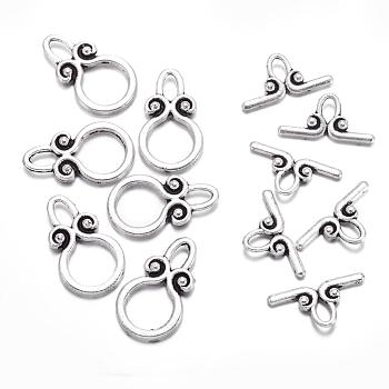 Ring Tibetan Style Alloy Toggle Clasps, Lead Free and Cadmium Free, Ring: 12x20mm, Bar: 18mm, Hole: 3mm, Antique Silver, Ring: 12x20mm, Bar: 18mm, Hole: 3mm