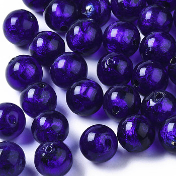 Handmade Silver Foil Glass Beads, Round, Blue, 9.5~10.5mm, Hole: 1~2mm