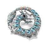 Dragon Rhinestone Brooch Pins, Alloy Badge for Unisex, Antique Silver, Light Sky Blue, 63x56.5x15mm(JEWB-K018-09AS-02)