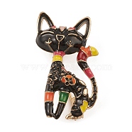 Alloy with Enamel Brooch, Cat, Colorful, 38.5x25x12.5mm(JEWB-Q030-44G)
