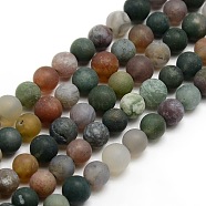 Frosted Natural Indian Agate Round Bead Strands, 8mm, Hole: 1mm, about 47~49pcs/strand, 14.9 inch~15.6 inch(G-M063-8mm-01)