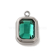 304 Stainless Steel Glass Pendants, Rectangle Charms, Stainless Steel Color, Teal, 13.5x9x5mm, Hole: 1.4mm(STAS-L022-062P-04)