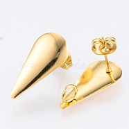 304 Stainless Steel Stud Earring Findings, with Loop, Teardrop, Golden, 20x9mm, Hole: 2.5mm, Pin: 0.8mm(STAS-Q231-04G)