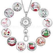 SUNNYCLUE DIY Half Round Pendant Necklace Making Kits, Including Brass & Glass Snap Buttons, Alloy Keychain Findings, 304 Stainless Steel Cable Chains Necklaces, Christmas Themed Pattern, 14Pcs/box(DIY-SC0019-99G)