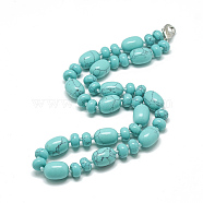 Synthetic Turquoise Beaded Necklaces, with Alloy Lobster Clasps, Barrel, 18.1 inch~18.5  inch(46~47cm), Barrel: 14x10mm(NJEW-S390-10)