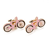 Alloy Enamel Brooches, Enamel Pin, with Brass Butterfly Clutches, Bicycle, Light Gold, Cadmium Free & Nickel Free & Lead Free, Pink, 18x31.5x2mm, Pin: 1mm(JEWB-N006-035-NR)