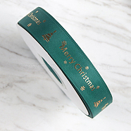 25 Yards Flat Christmas Tree Printed Polyester Grosgrain Ribbons, Hot Stamping Ribbons, Teal, 1 inch(25mm), about 25.00 Yards(22.86m)/Roll(XMAS-PW0001-182F)