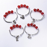 Alloy Charm Bracelets, with Alloy Tube Beads, Resin Beads and Rhinestone Spacer Beads, Antique Silver, Red, 2-1/4 inch(57mm)(BJEW-L572-06A)