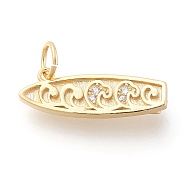 Brass Micro Pave Clear Cubic  Zirconia Pendants, Sports Charms, with Jump Ring, Real 18K Gold Plated, Skateboard, Matte Gold Color, 20x6.5x3.5mm, Jump Ring: 5x1mm, Hole: 3.5mm(KK-D532-11MG)