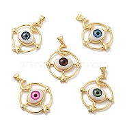 Opaque Resin Pendants, with Real 18K Gold Plated Tone Brass Findings, Ring with Horse Eye Charm, Cadmium Free & Nickel Free & Lead Free, Mixed Color, 33x26x7mm, Hole: 3x4.3mm(KK-G419-09G)