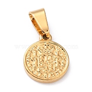 304 Stainless Steel Pendants, Flat Round, Golden, 13.5x11x2mm, Hole: 4x6mm(STAS-J036-017A-G)