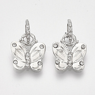 Alloy Pendants, with Rhinestone, Butterfly, Crystal, Platinum, 14.5x12.5x1.5mm, Hole: 5mm(MPDL-S066-070P)