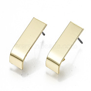 Rack Plating Iron Stud Earring Findings, Cadmium Free & Lead Free, with Steel Pins and Loop, Rectangle, Light Gold, 19.5x6mm, Hole: 3.5mm, Pin: 0.7mm(IFIN-N008-006-RS)
