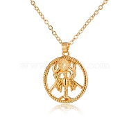 Alloy Flat Round with Constellation Pendant Necklaces, Cable Chain Necklace for Women, Cancer, Pendant: 2.2cm(PW-WG52384-04)