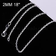 Brass Cable Chain Fine Necklaces, with Lobster Claw Clasps, Silver, 18 inch, 2mm(NJEW-BB10869-18)