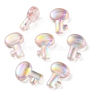 UV Plating Rainbow Iridescent Transparent Acrylic Beads, Key, Pink, 26.5x19x7.5mm, Hole: 2.7mm(OACR-C007-05A)