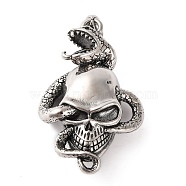 316 Surgical Stainless Steel Pendants, Skull with Snake Charms, Antique Silver, 47.5x30x11.5mm, Hole: 9x4mm(STAS-Z073-51AS-01)