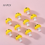 10Pcs Mushroom Silicone Focal Beads, Chewing Beads  For Teethers, DIY Nursing Necklaces Making, Yellow, 18mm, Hole: 2mm(JX901J-01)