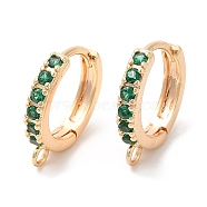 Brass with Glass Hoop Earring Findings, Real 18K Gold Plated, Rings, Green, 14.5x13x2.5mm, Hole: 1.6mm, Pin: 1.9mm(KK-K333-69G-02)