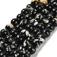 Assembled Synthetic Stone and Trochus Shell Beads Strands, Dyed, Round, Black, 6~6.5mm, Hole: 0.8mm, about 64pcs/strand, 15.47~15.55''(39.3~39.5cm)(G-B128-08B-04)