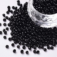 8/0 Glass Seed Beads, Opaque Colours Seed, Small Craft Beads for DIY Jewelry Making, Round, Round Hole, Black, 8/0, 3mm, Hole: 1mm, about 1111pcs/50g, 50g/bag, 18bags/2pounds(SEED-US0003-3mm-49)