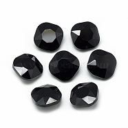 Pointed Back Glass Rhinestone Cabochons, Faceted, Square, Black, 12x12x5mm(RGLA-T032-12x12mm-23)