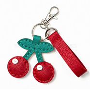 DIY Cherry Keychain Kits, Including PU Leather, Cotton, Cotton Thread and Iron Findings, FireBrick, 31x1.5mm, Hole: 1mm(DIY-A009-03)