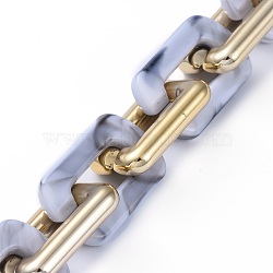 Handmade CCB Plastic Boston Link Chains, with  Imitation Gemstone Style Acrylic Links, for Jewelry Making, Golden Plated, WhiteSmoke, Link: 29.8~30.2x20x5.2~5.5mm, 39.37 inch(1m)/strand(AJEW-JB00683-10)