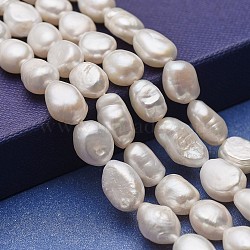 Natural Cultured Freshwater Pearl Beads Strands, Two Sides Polished, White, 9~15x8~9mm, Hole: 0.5mm, about 33~35pcs/strand, 12.99~13.39 inch(33~34cm)(PEAR-P060-16D)