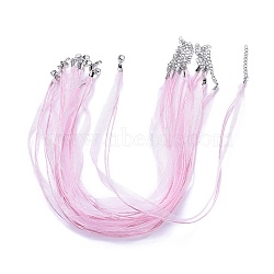 Jewelry Making Necklace Cord, with 2 Threads Waxed Cord, Organza Ribbon and Iron Findings, Pink, 17 inch(NFS048-14)