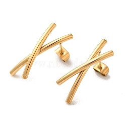 Vacuum Plating 304 Stainless Steel Stud Earrings, Letter X, Golden, 25x8.5mm(EJEW-C085-10G)