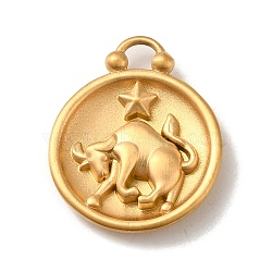 304 Stainless Steel Pendants, Flat Round with Constellations Charm, Matte Gold Color, Taurus, 20.5x17x3mm, Hole: 2.5x2mm(STAS-L022-306MG-02)