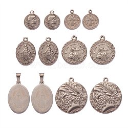 12Pcs 6 Style 304 Stainless Steel Pendants, Mixed Shapes, Stainless Steel Color, 2pcs/style(STAS-SZ0001-44P)