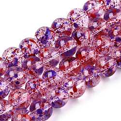 Baking Painted Transparent Two-Tone Glass Bead Strands, Round, Mauve, 8mm, Hole: 1.2mm, about 102pcs/strand, 30.24 inch(76.8cm)(DGLA-TAC0001-01A)