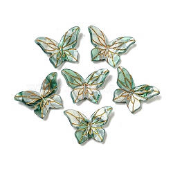 Cellulose Acetate(Resin) Pendants, Metal Enlaced Butterfly Charms, Lawn Green, 27x20x3mm, Hole: 1.6mm(MACR-M046-07C)