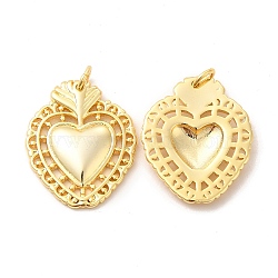Eco-Friendly Rack Plating Brass Pendants, Long-Lasting Plated, Lead Free & Cadmium Free, Sacred Heart Charm, Real 18K Gold Plated, 24x19x3mm, Hole: 3mm(KK-F851-03G)