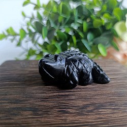 Natural Obsidian Carved Healing Crocodile Figurines, Reiki Energy Stone Display Decorations, 50x30mm(PW-WG79151-01)