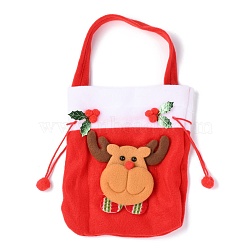 Fabric Drawstring Gifts Bags, with Handle Candy Bags, Christmas Decorations for Kids, Rectangle with Christmas Reindeer/Stag, Red, 22x18.5x1cm(AJEW-F052-01)