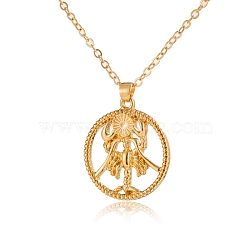 Alloy Flat Round with Constellation Pendant Necklaces, Cable Chain Necklace for Women, Cancer, Pendant: 2.2cm(PW-WG52384-04)