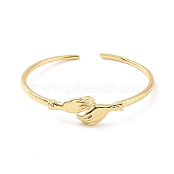 Brass Double Hand Hug Cuff Bangle for Women, Real 18K Gold Plated, Inner Diameter: 2-1/4 inch(5.75cm)(BJEW-G661-01G)
