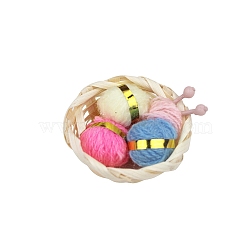 Mini Wood Basket & Wool Yarn, Micro Landscape Home Dollhouse Accessories, Pretending Prop Decorations, Colorful, 43x22mm(PW-WG88830-01)