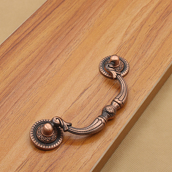 Embossed Alloy Drawer Bail Pulls, Retro Swing Dresser Handle, Cabinet Pulls Handles for Drawer, Doorknob Accessories, Red Copper, 132x34x21mm, hole center: 96mm
