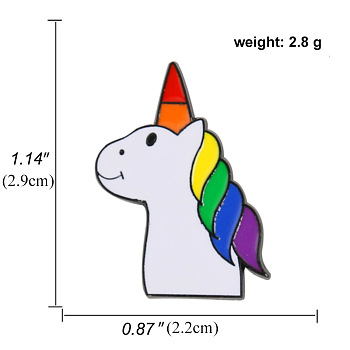 Rainbow Pride Flag Unicorn Enamel Pin, Alloy Badge for Backpack Clothes, Colorful, 29x22mm
