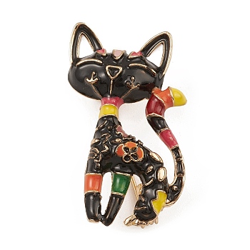 Alloy with Enamel Brooch, Cat, Colorful, 38.5x25x12.5mm