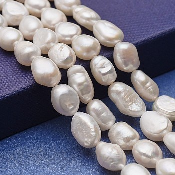 Natural Cultured Freshwater Pearl Beads Strands, Two Sides Polished, White, 9~15x8~9mm, Hole: 0.5mm, about 33~35pcs/strand, 12.99~13.39 inch(33~34cm)