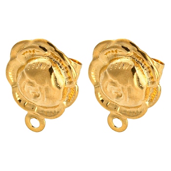 304 Stainless Steel Stud Earring Findings, with Horizontal Loops, Golden, Flower, 14x10.5mm, Hole: 1.2mm, Pin: 0.7mm