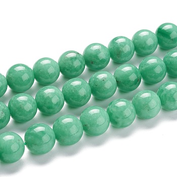 Natural Glass Beads Strands, Round, Spring Green, 12mm, Hole: 1.2mm, about 34pcs/strand, 15.83inch(40.2cm).